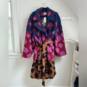 NWT Farm Rio Mixed Leopards Fleece Coat